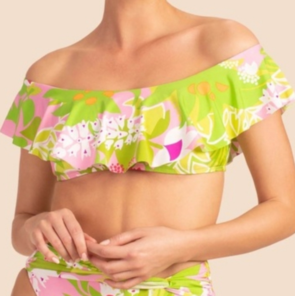 Trina Turk La Palma Ruffle Off the Shoulder Bandeau Top in Multicolor Size 6